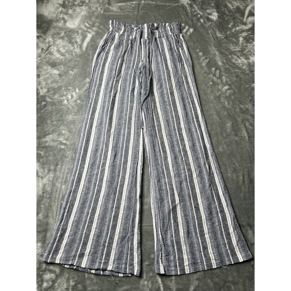 Rewash Pants Women Size Small White Stripe Linen Rayon Wide Leg Pull On